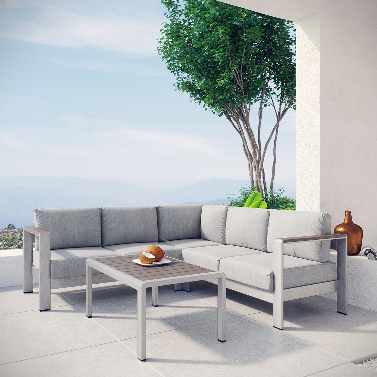Canapé d'angle d'extérieur 4 pièces en aluminium Shore