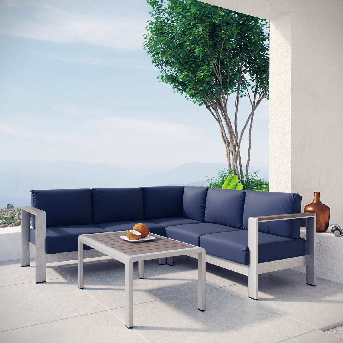 Canapé d'angle d'extérieur 4 pièces en aluminium Shore