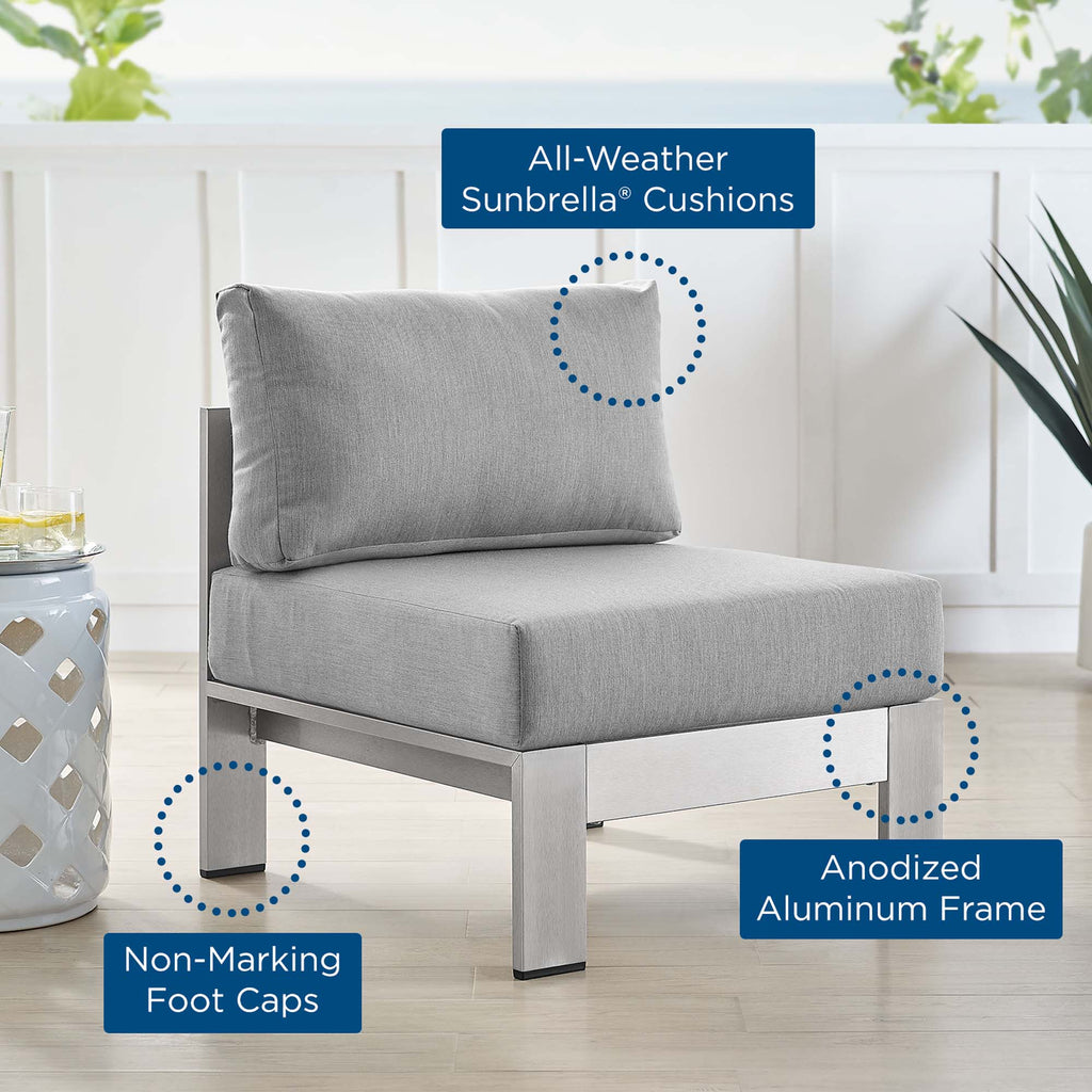 Chaise d'extérieur sans accoudoirs en aluminium avec tissu Sunbrella® Shore