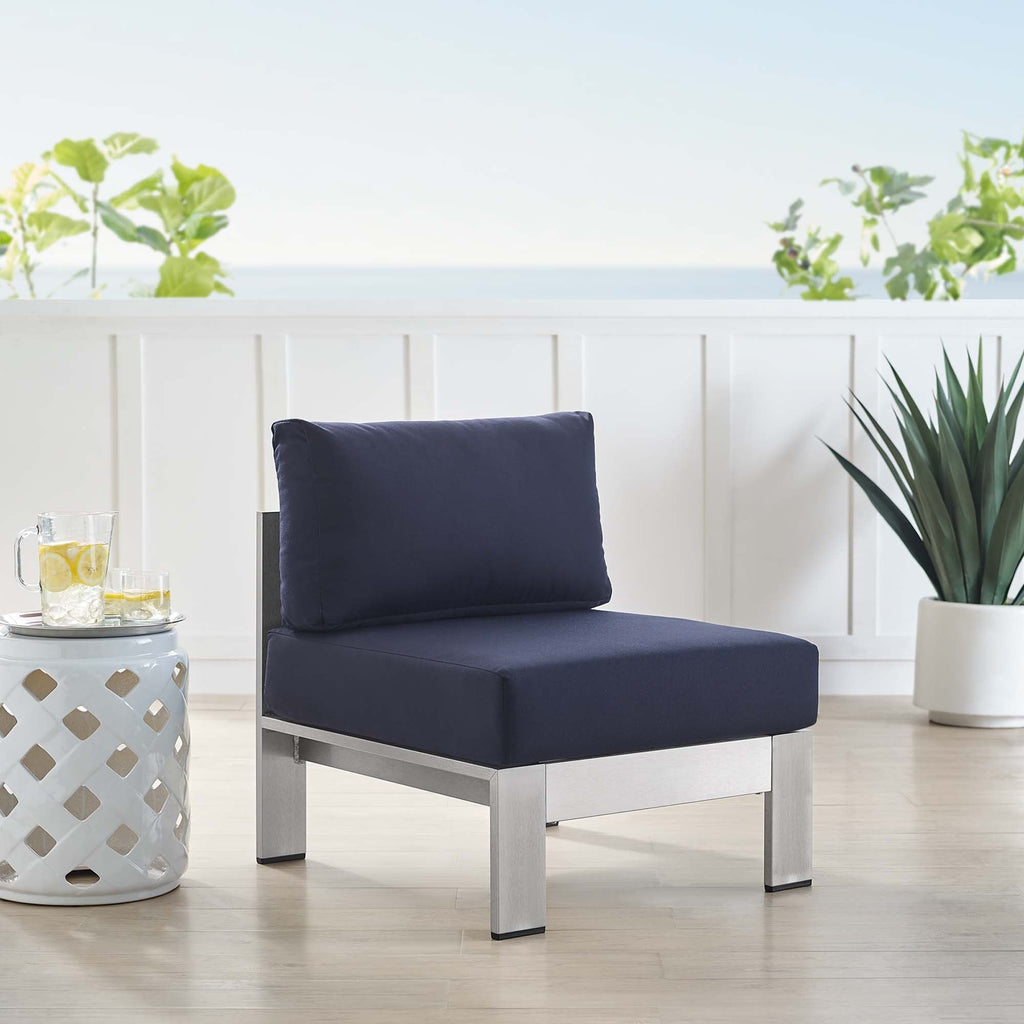 Chaise d'extérieur sans accoudoirs en aluminium avec tissu Sunbrella® Shore