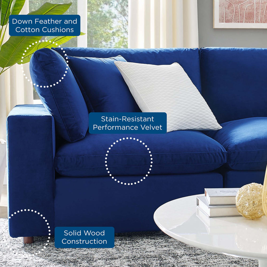 Causeuse en velours performance surrembourrée Commix garnie de duvet