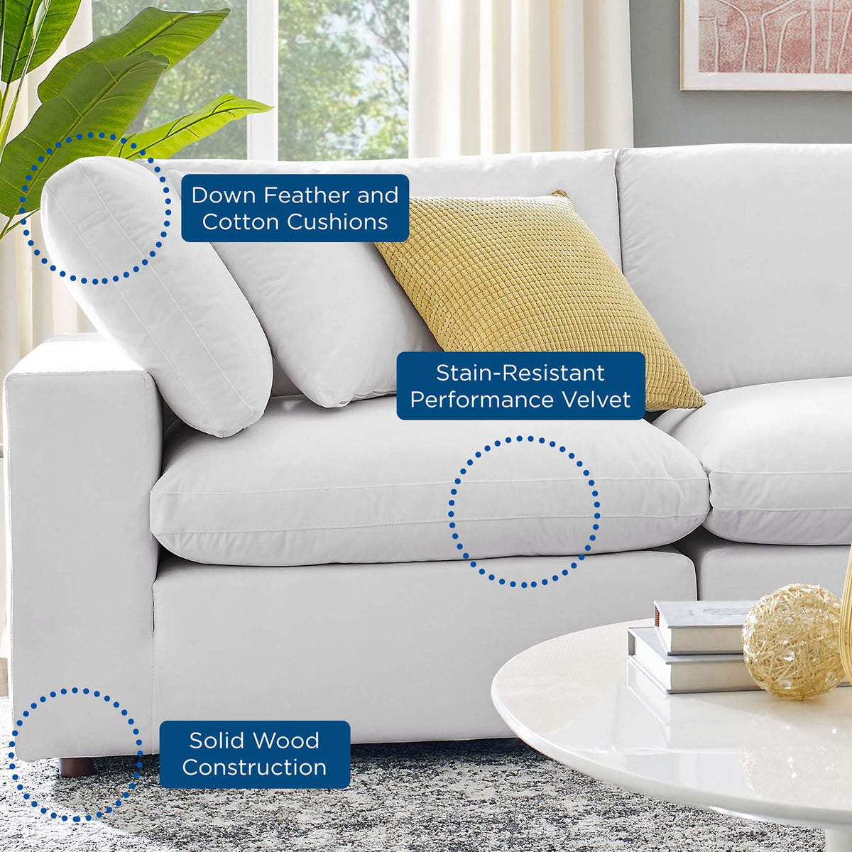 Causeuse en velours performance surrembourrée Commix garnie de duvet
