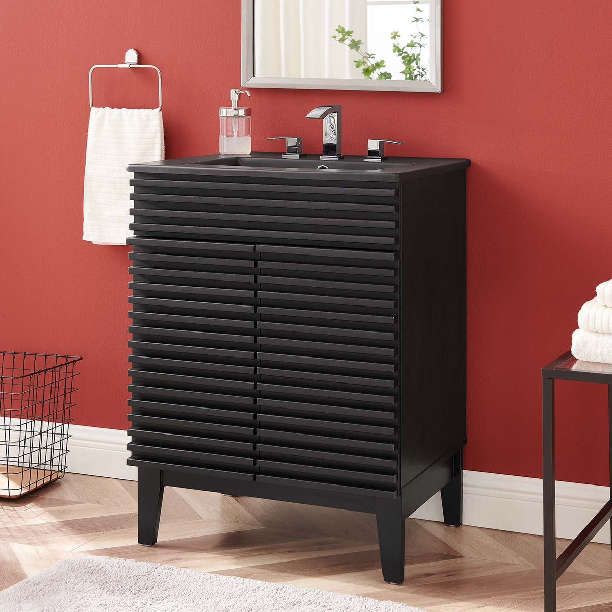 Rendu meuble-lavabo avec vasque noire incluse