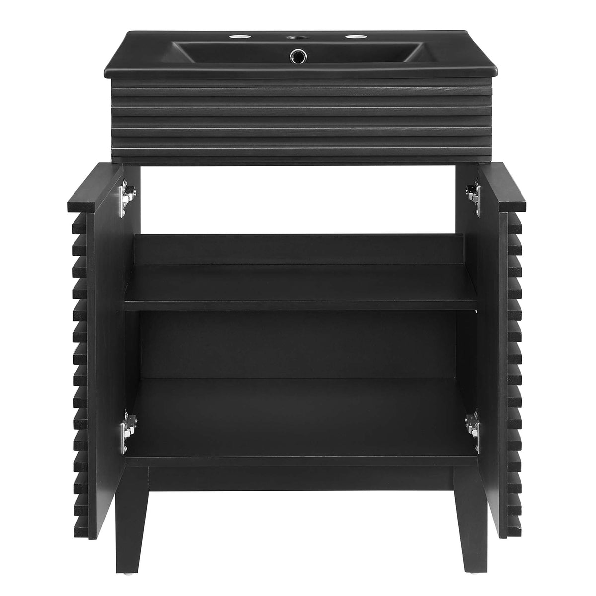 Rendu meuble-lavabo avec vasque noire incluse
