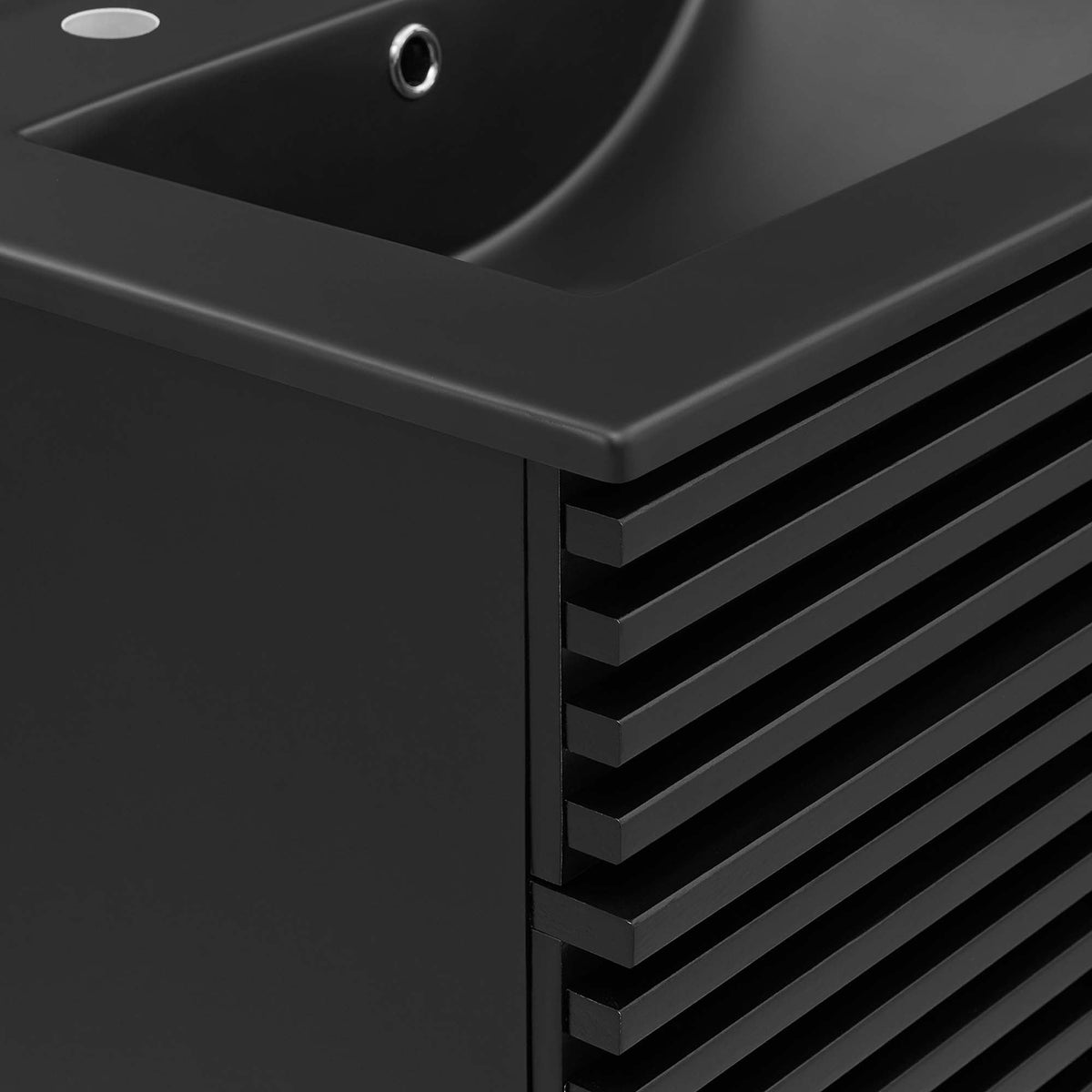 Rendu meuble-lavabo avec vasque noire incluse