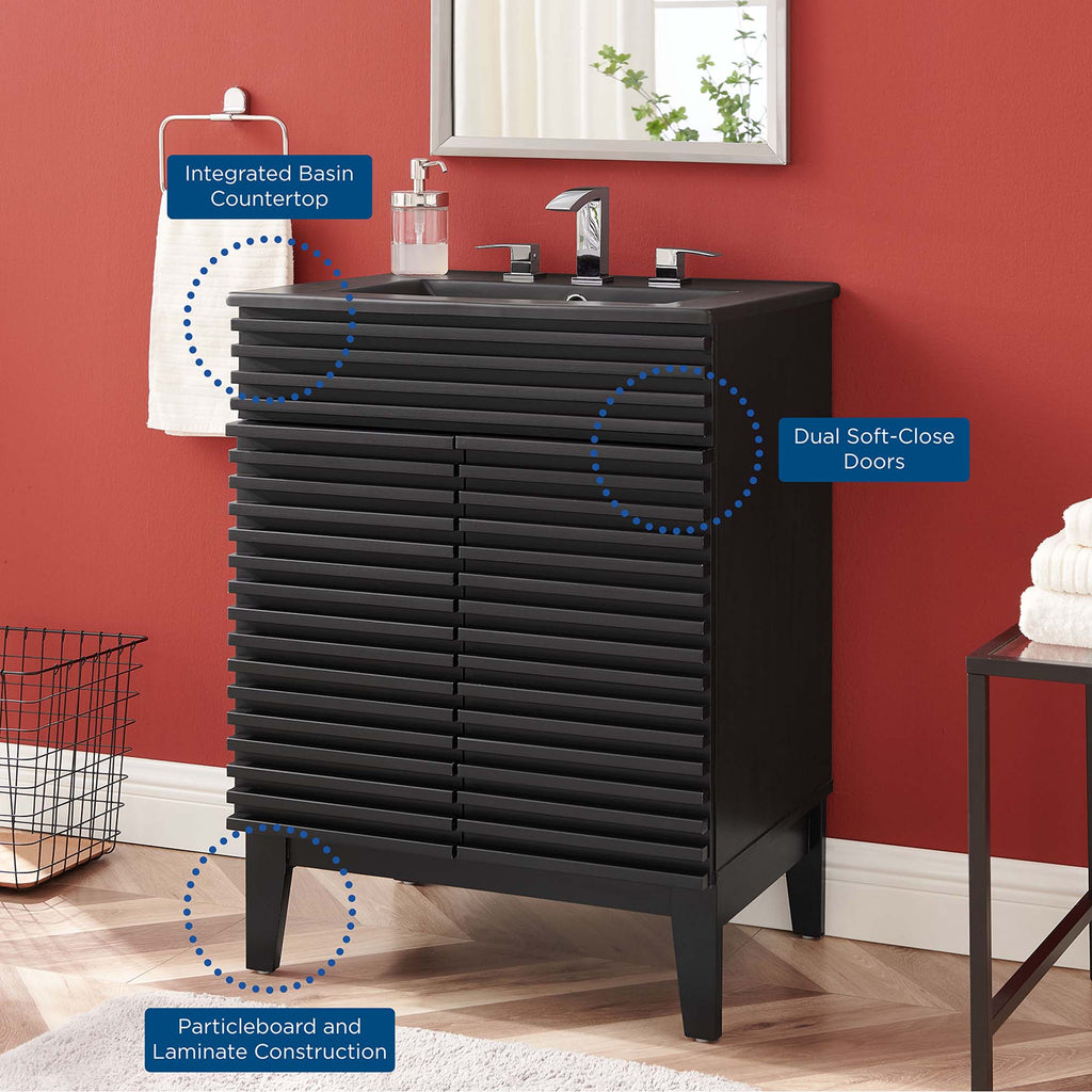 Rendu meuble-lavabo avec vasque noire incluse