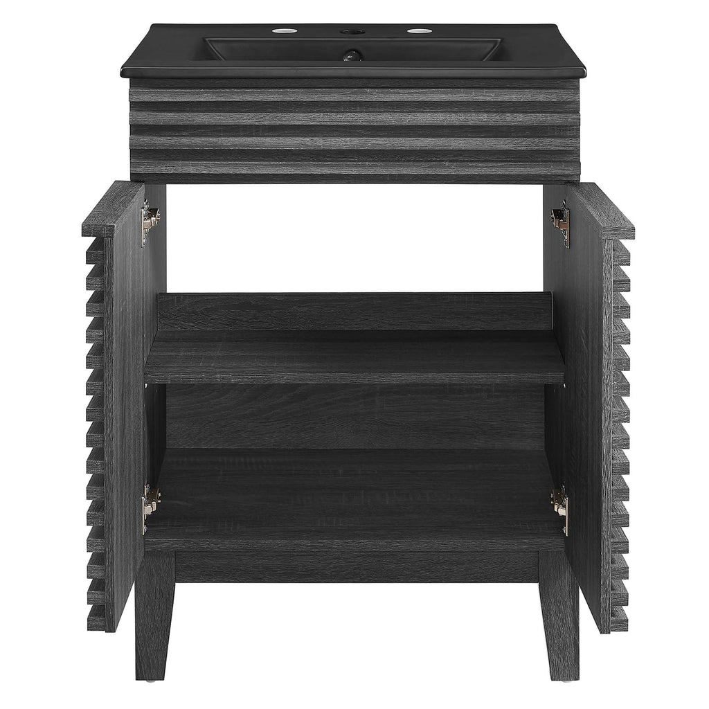 Rendu meuble-lavabo avec vasque noire incluse