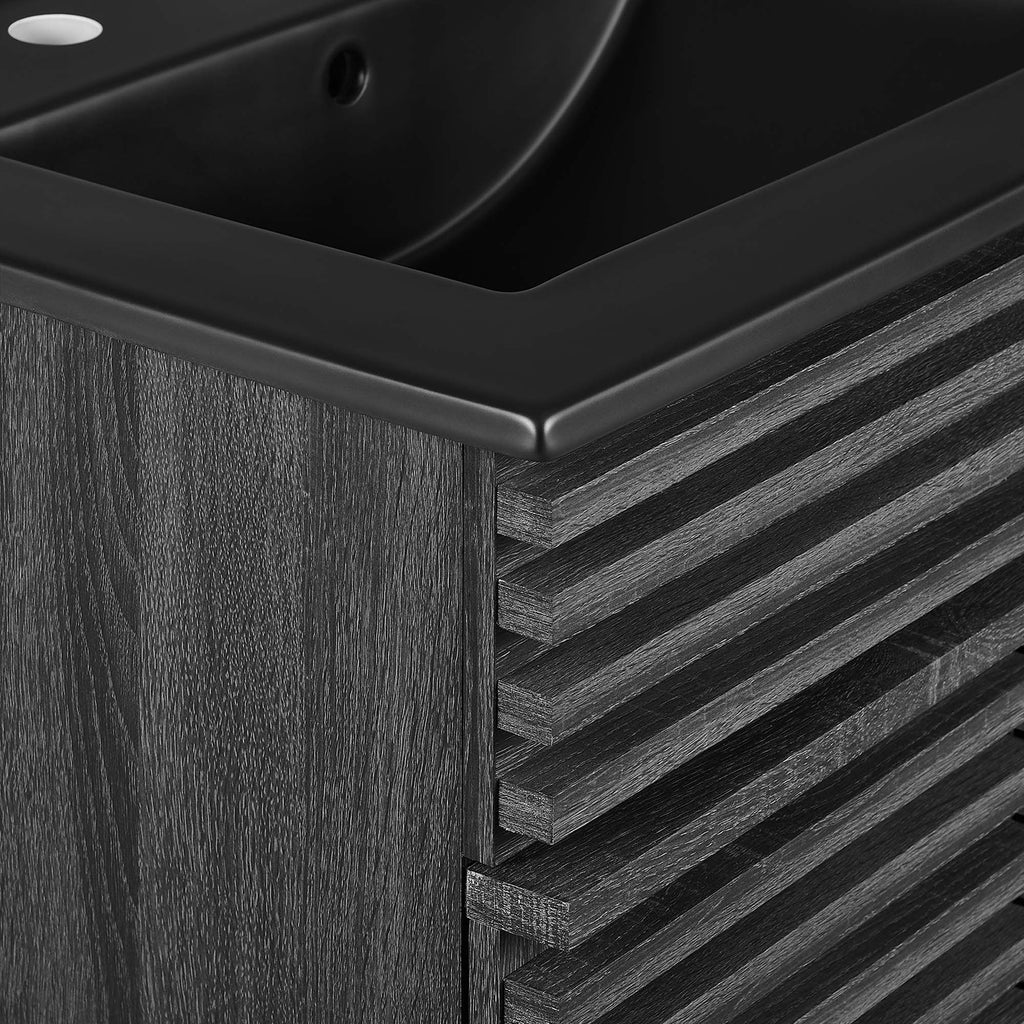 Rendu meuble-lavabo avec vasque noire incluse