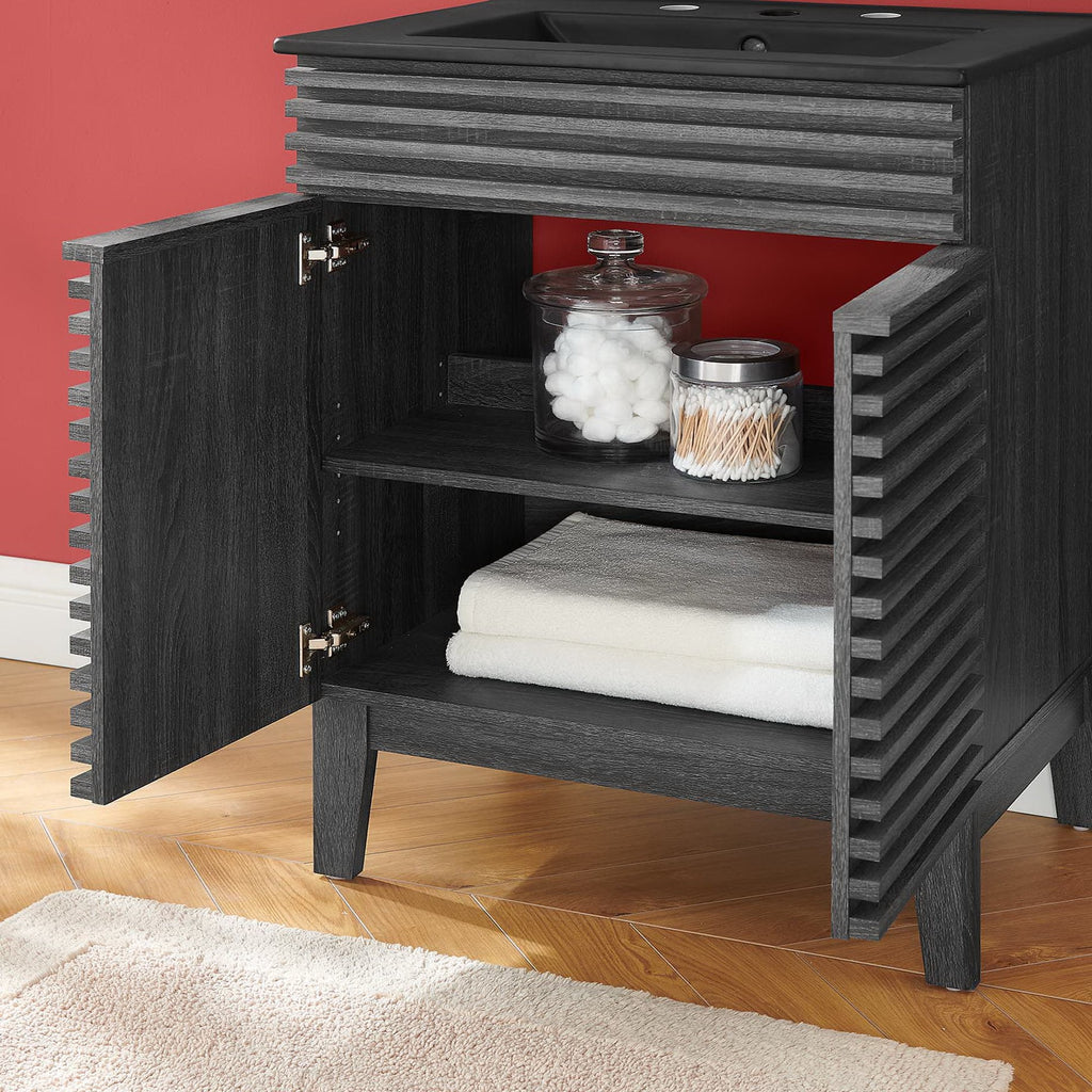 Rendu meuble-lavabo avec vasque noire incluse