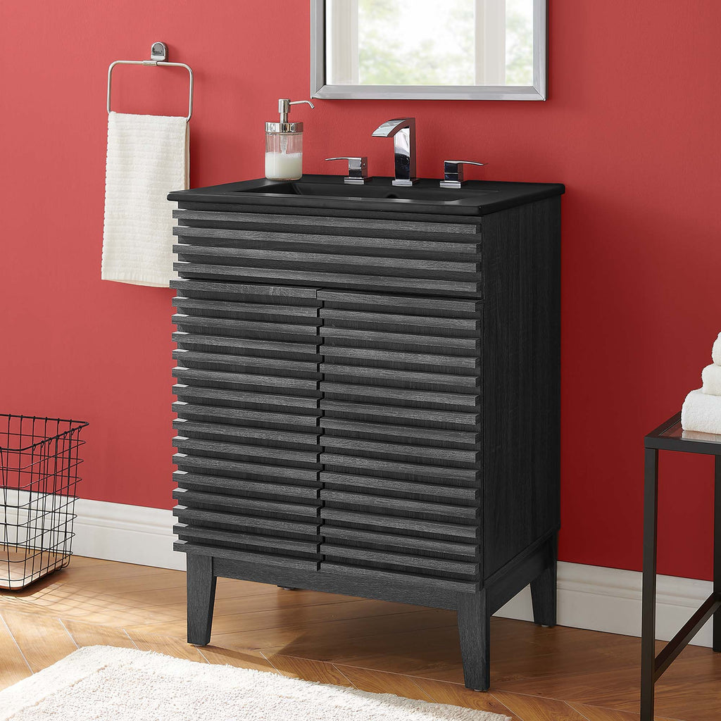 Rendu meuble-lavabo avec vasque noire incluse