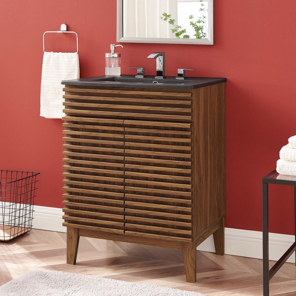 Rendu meuble-lavabo avec vasque noire incluse