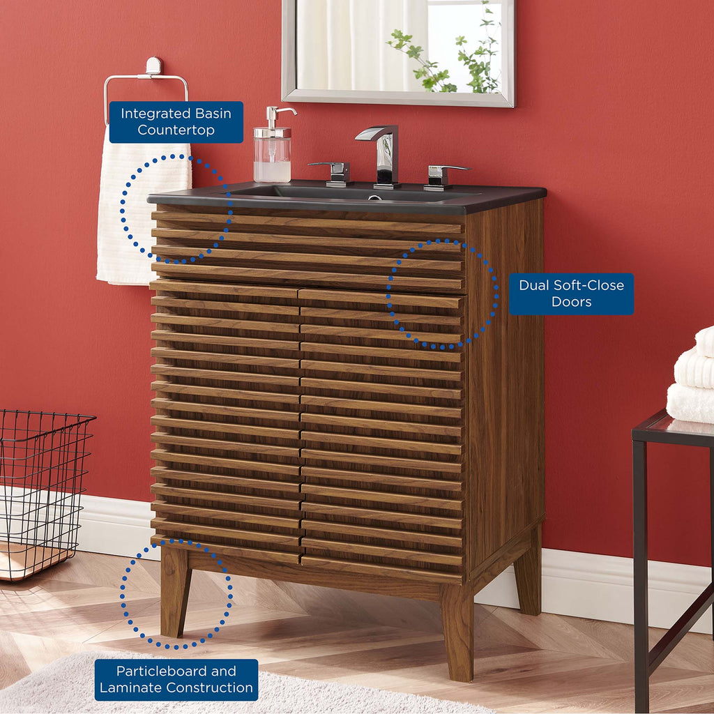Rendu meuble-lavabo avec vasque noire incluse