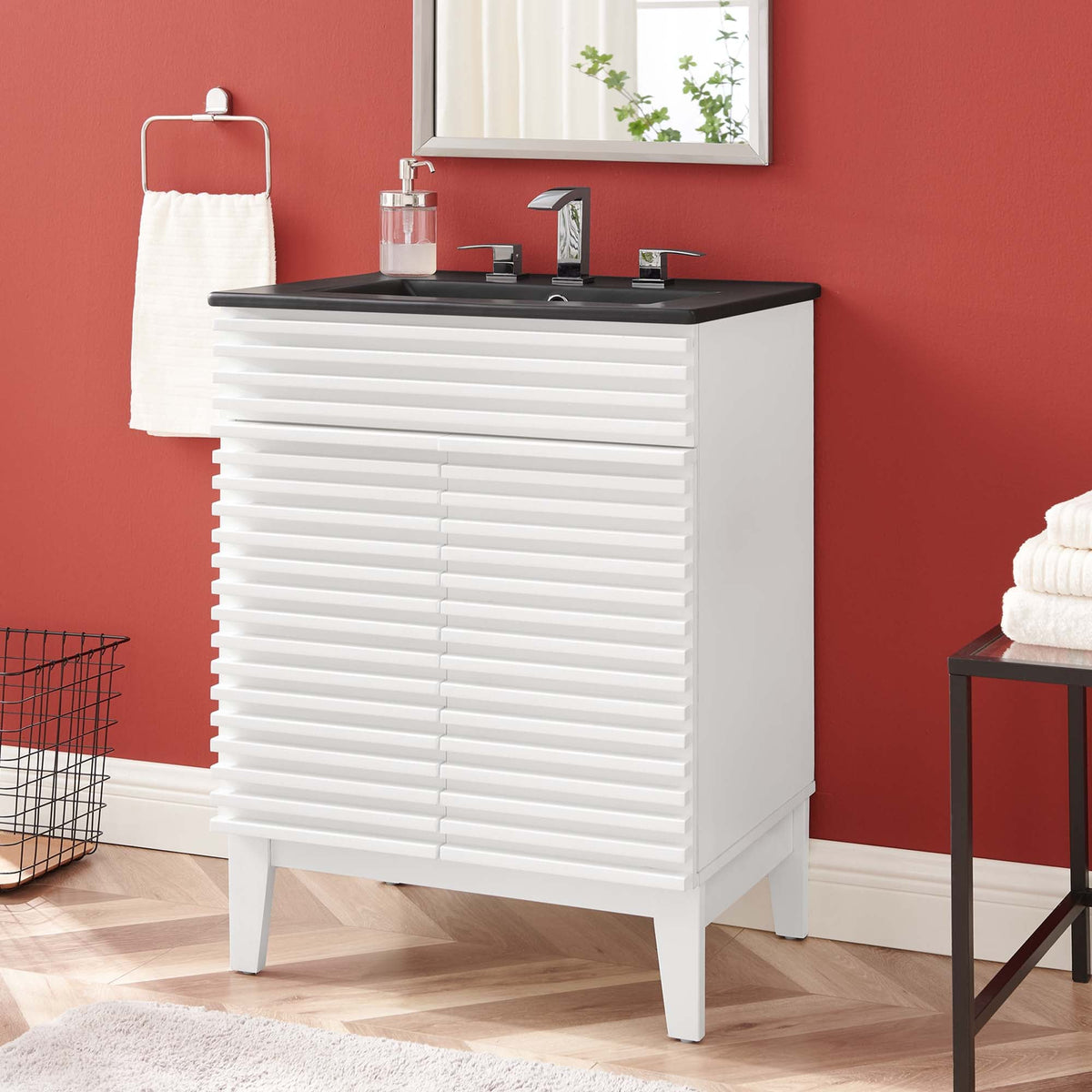 Rendu meuble-lavabo avec vasque noire incluse