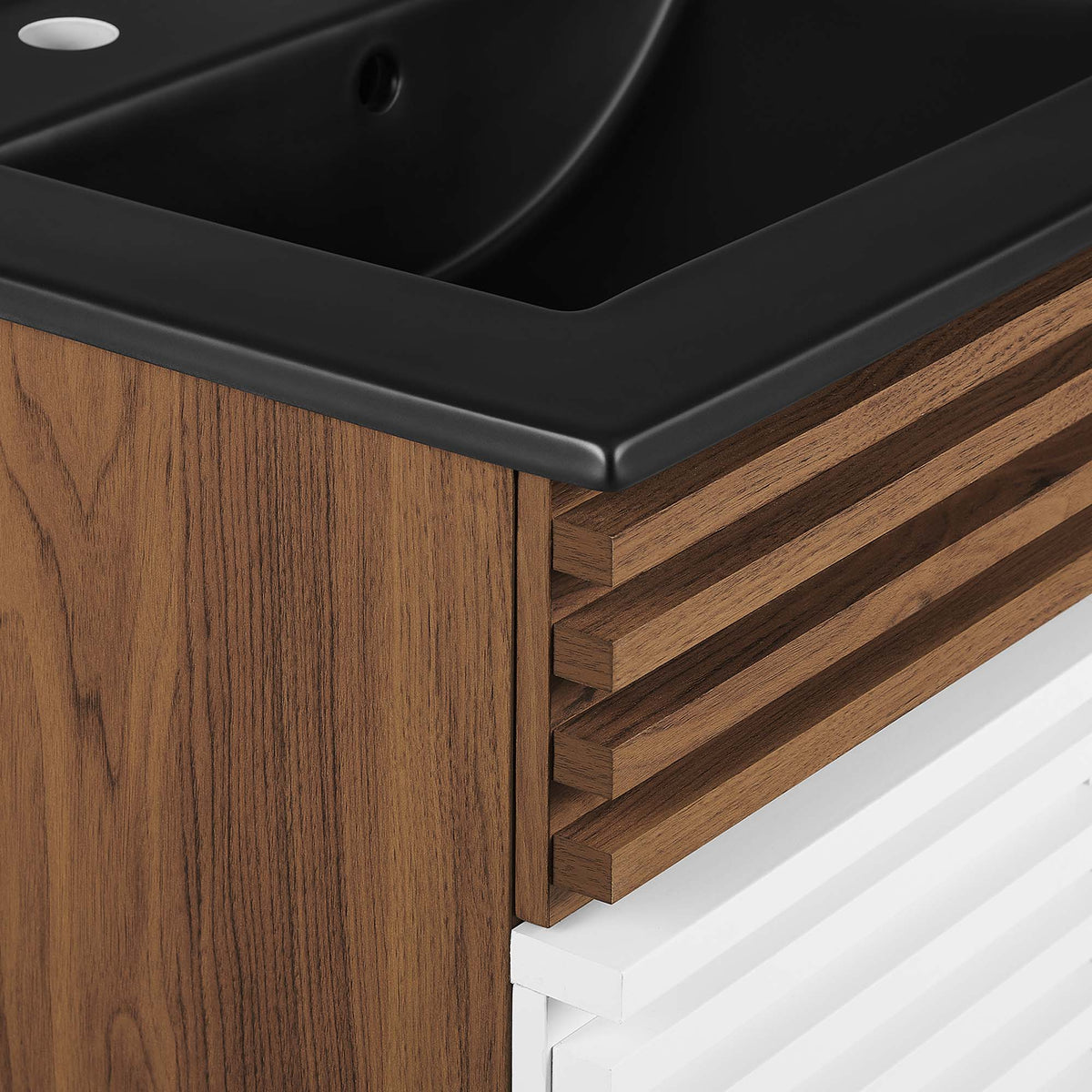 Rendu meuble-lavabo avec vasque noire incluse