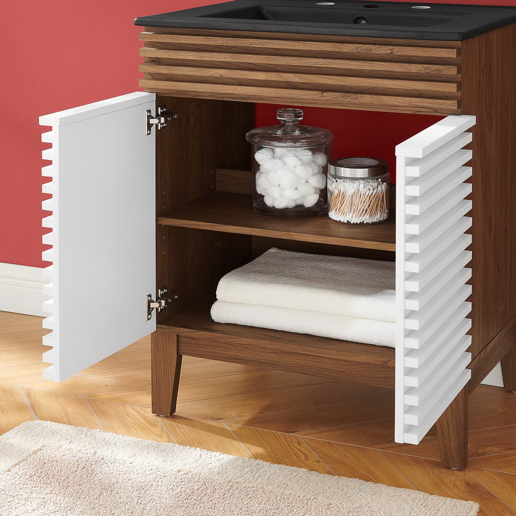 Rendu meuble-lavabo avec vasque noire incluse