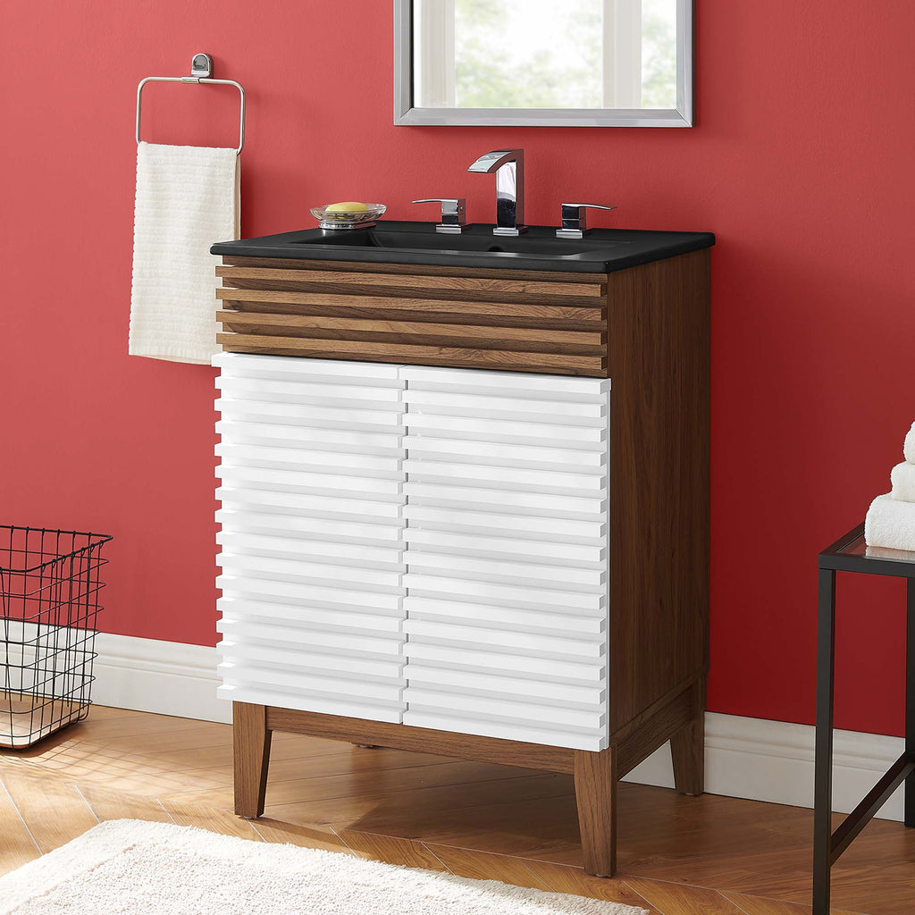 Rendu meuble-lavabo avec vasque noire incluse