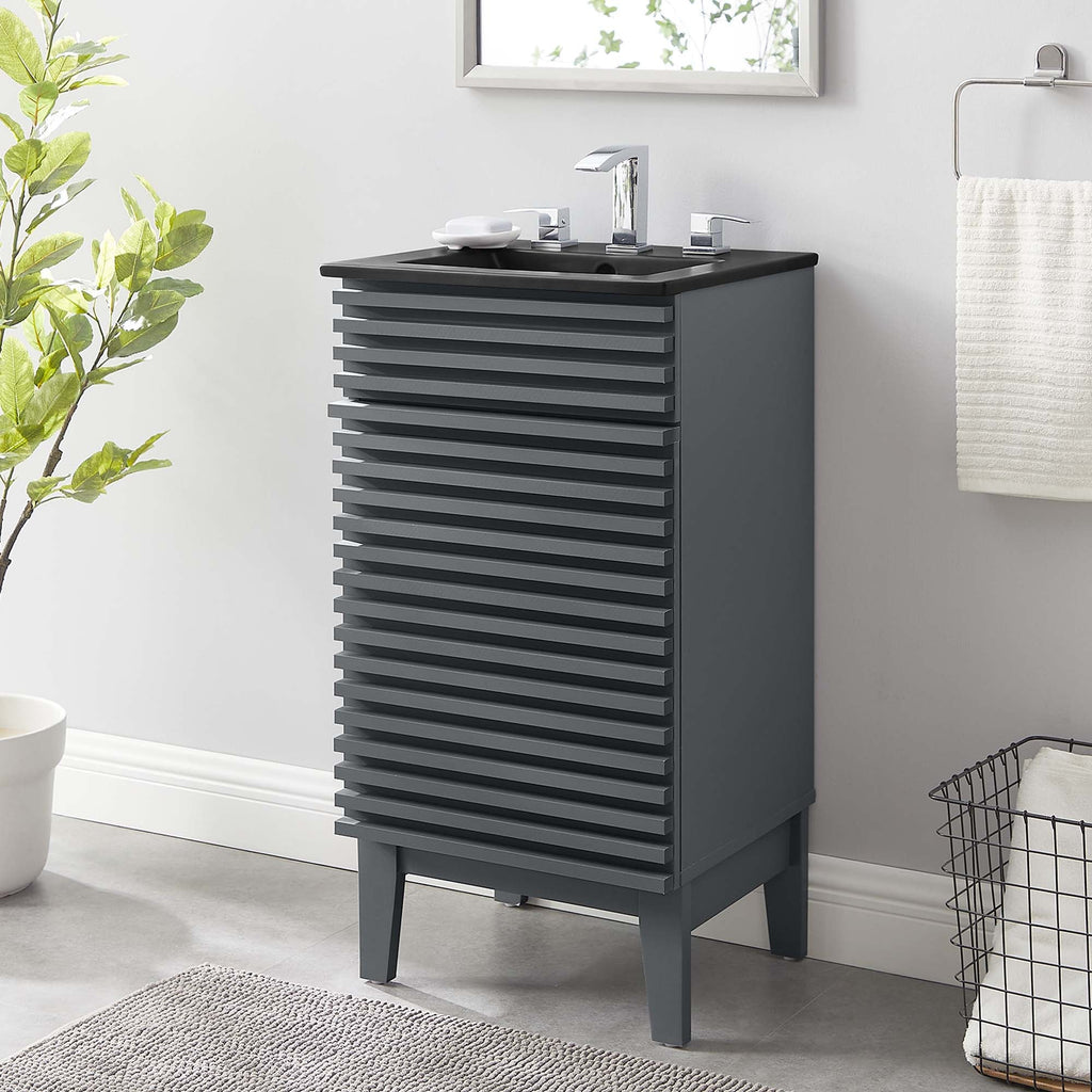 Rendu meuble-lavabo avec vasque noire incluse