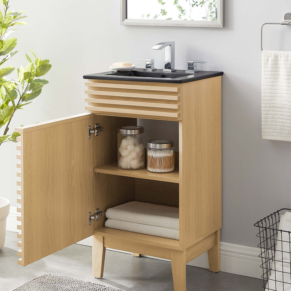 Rendu meuble-lavabo avec vasque noire incluse