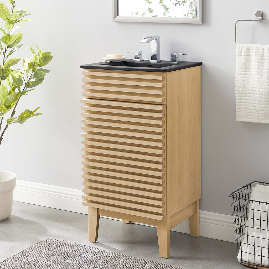 Rendu meuble-lavabo avec vasque noire incluse