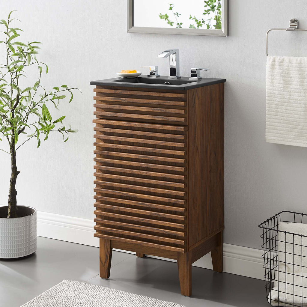 Rendu meuble-lavabo avec vasque noire incluse