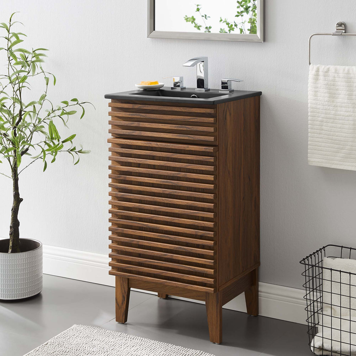 Rendu meuble-lavabo avec vasque noire incluse