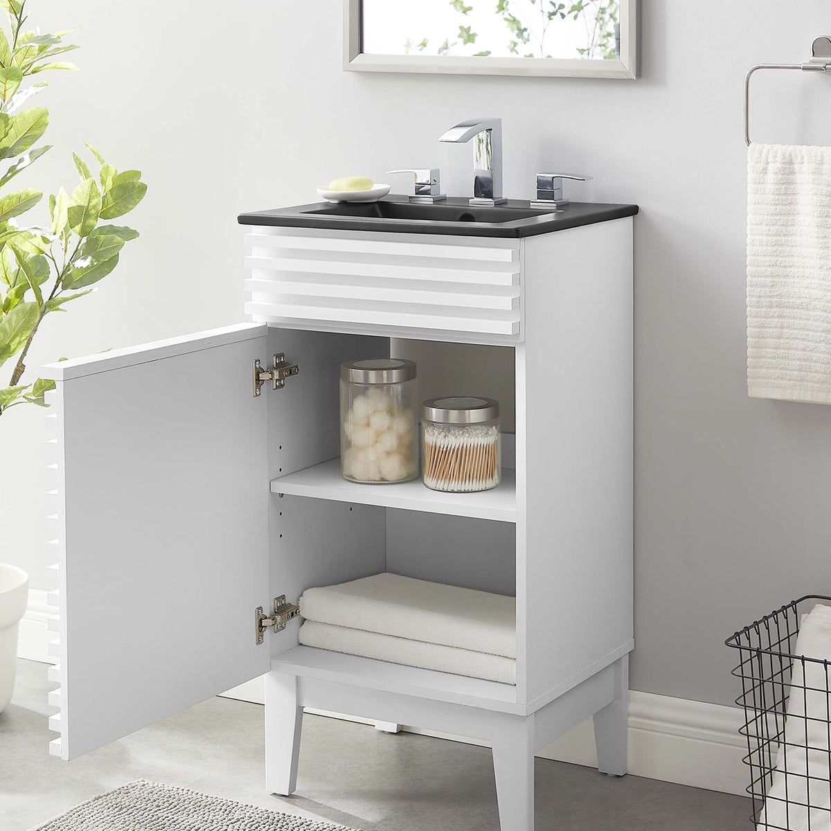 Rendu meuble-lavabo avec vasque noire incluse