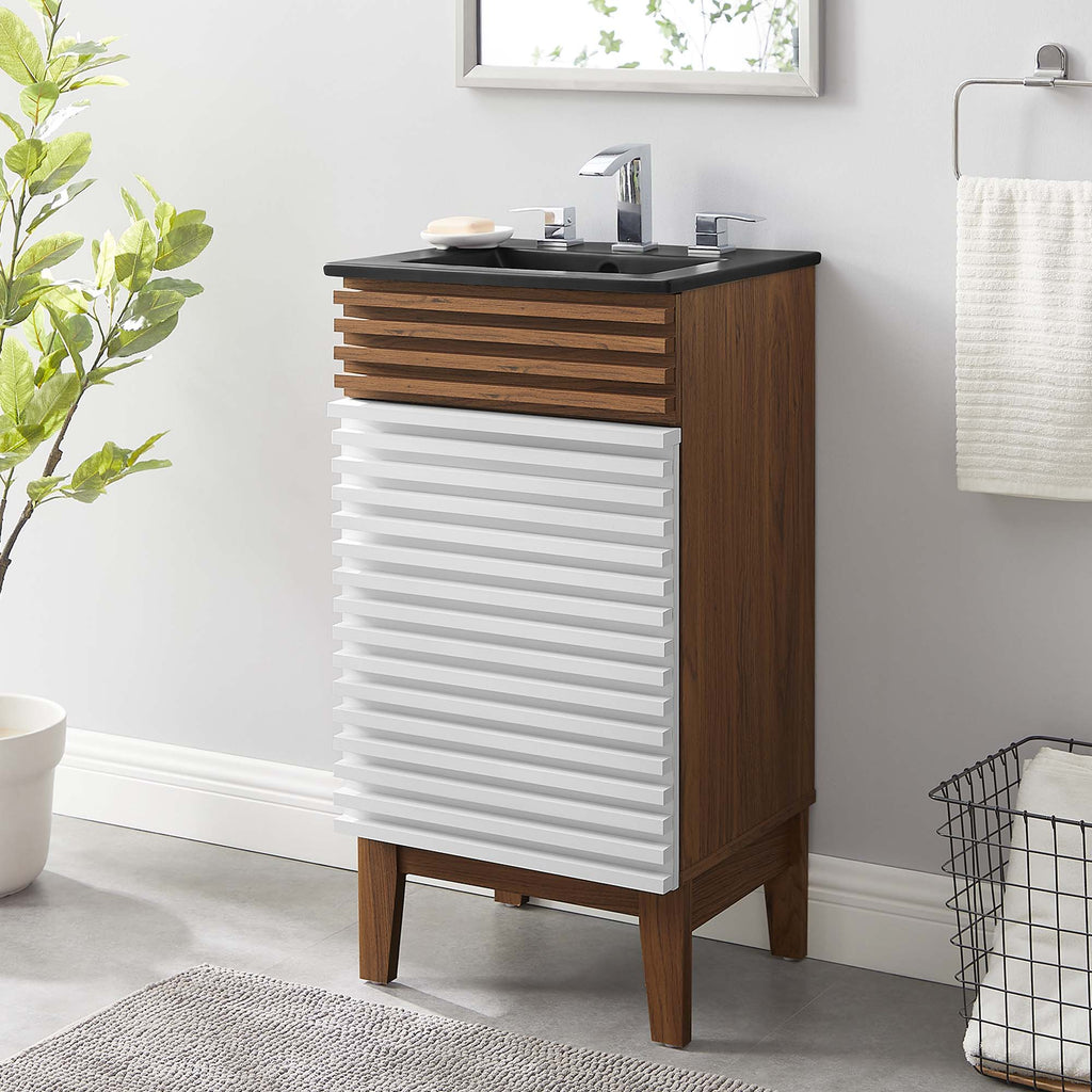 Rendu meuble-lavabo avec vasque noire incluse