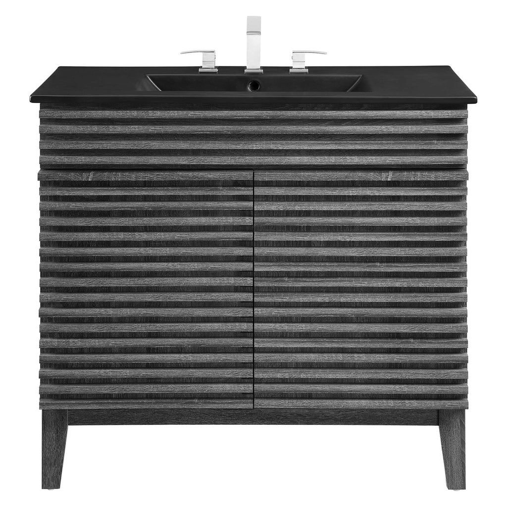 Rendu meuble-lavabo avec vasque noire incluse