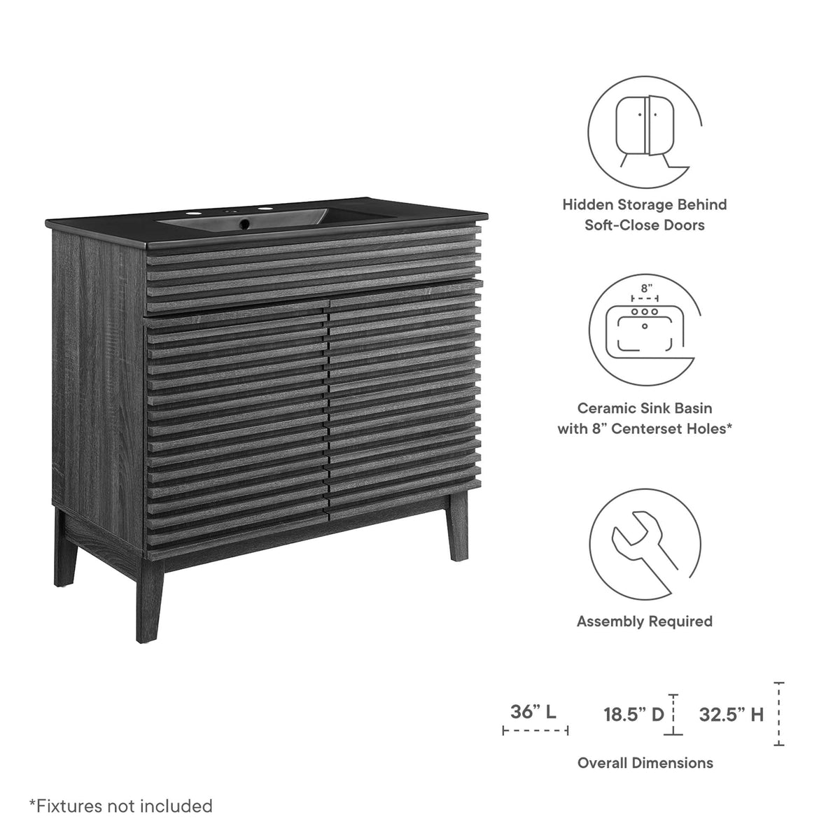 Rendu meuble-lavabo avec vasque noire incluse