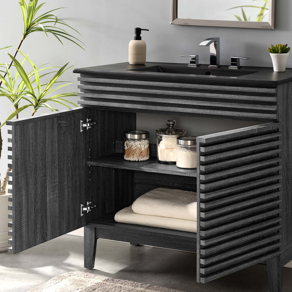 Rendu meuble-lavabo avec vasque noire incluse