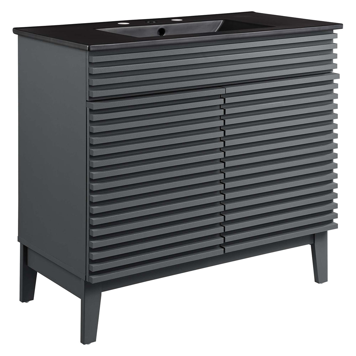 Rendu meuble-lavabo avec vasque noire incluse