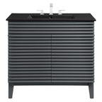 Rendu meuble-lavabo avec vasque noire incluse