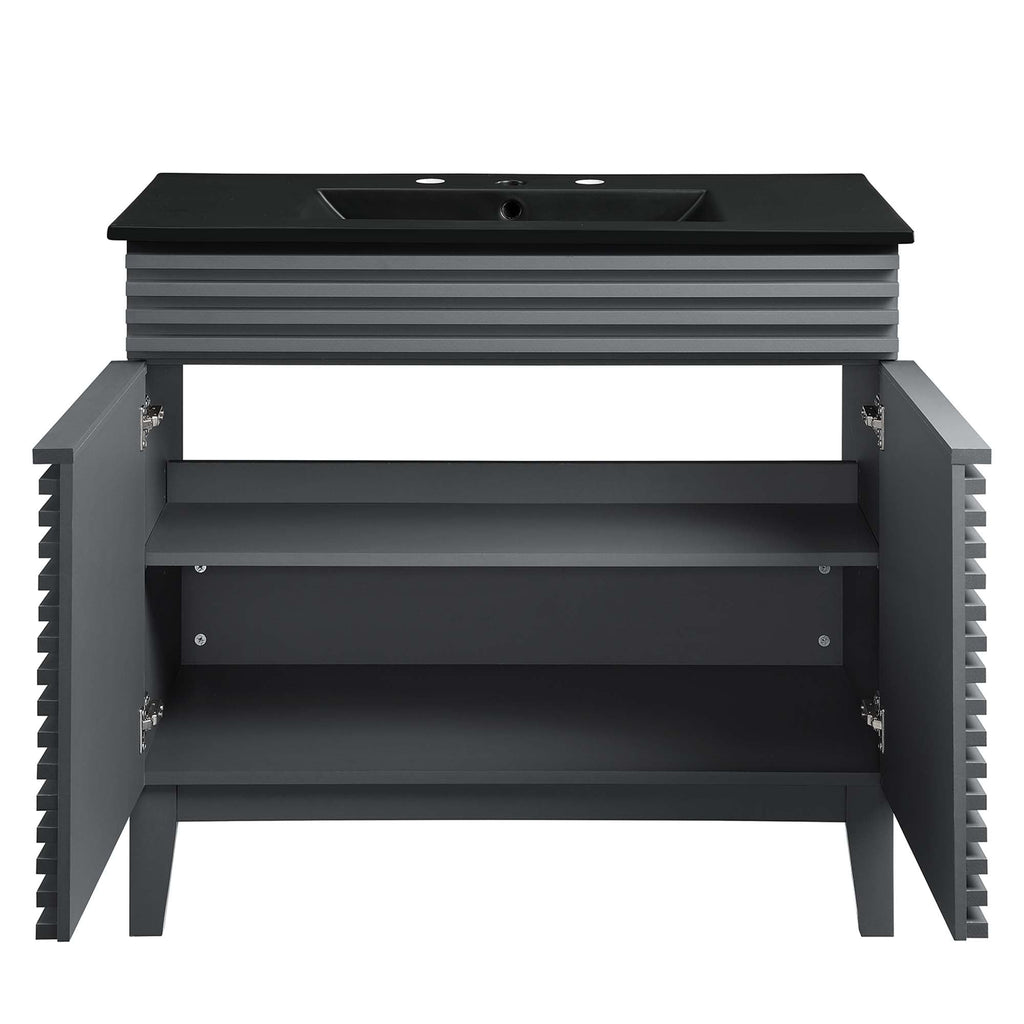 Rendu meuble-lavabo avec vasque noire incluse