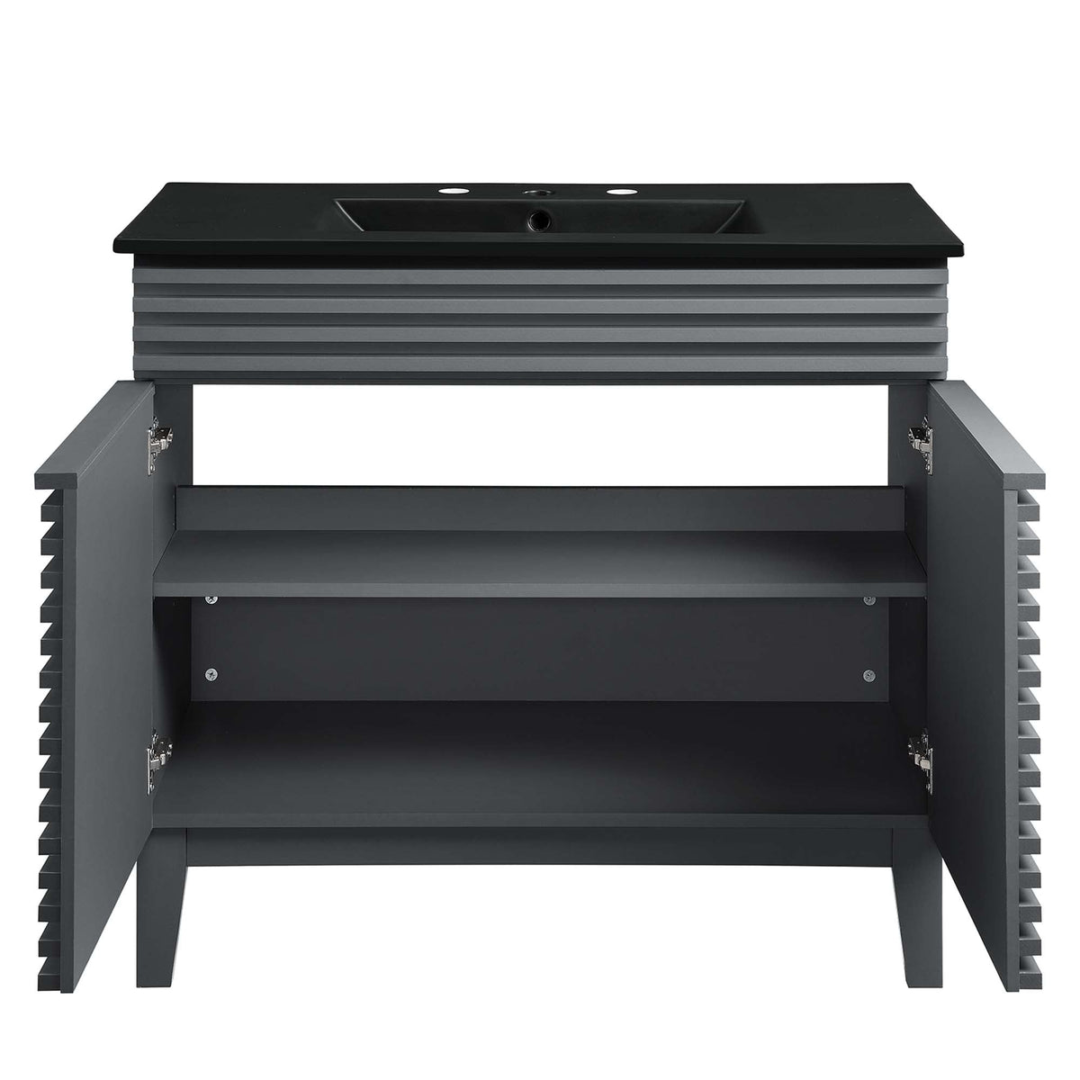 Rendu meuble-lavabo avec vasque noire incluse