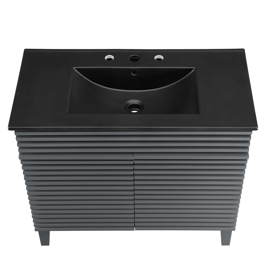 Rendu meuble-lavabo avec vasque noire incluse