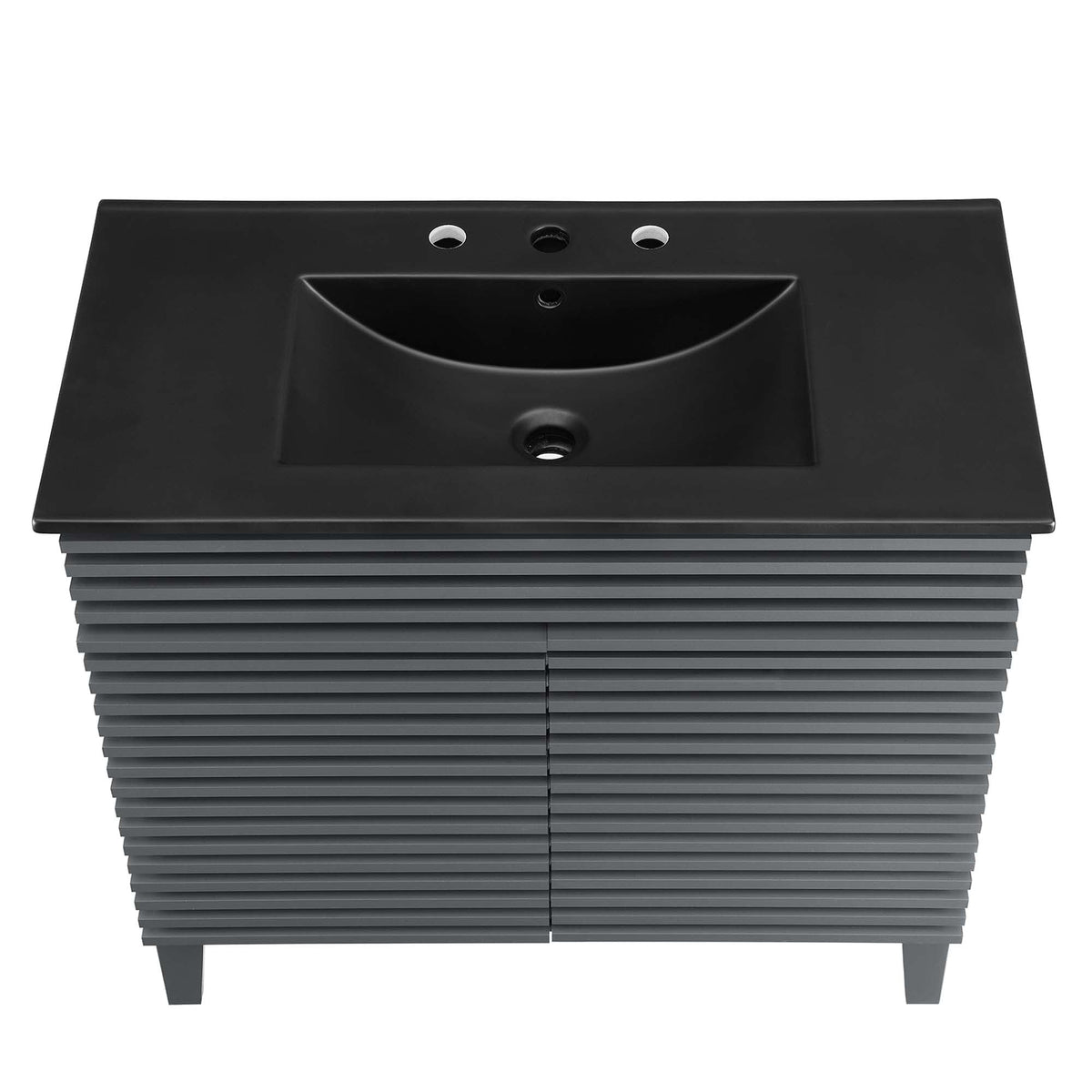 Rendu meuble-lavabo avec vasque noire incluse