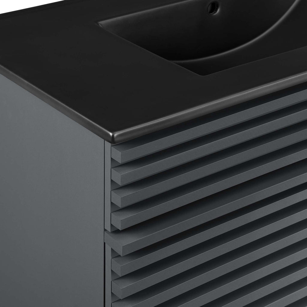 Rendu meuble-lavabo avec vasque noire incluse