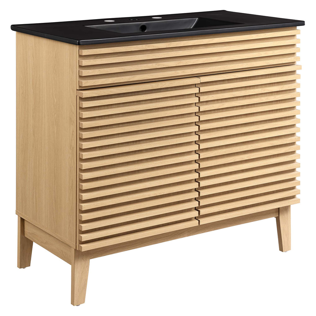 Rendu meuble-lavabo avec vasque noire incluse