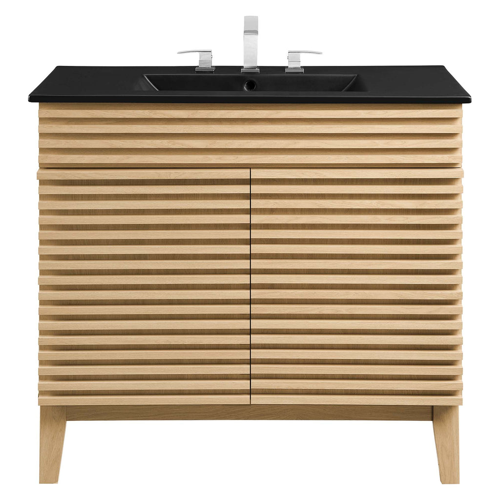 Rendu meuble-lavabo avec vasque noire incluse