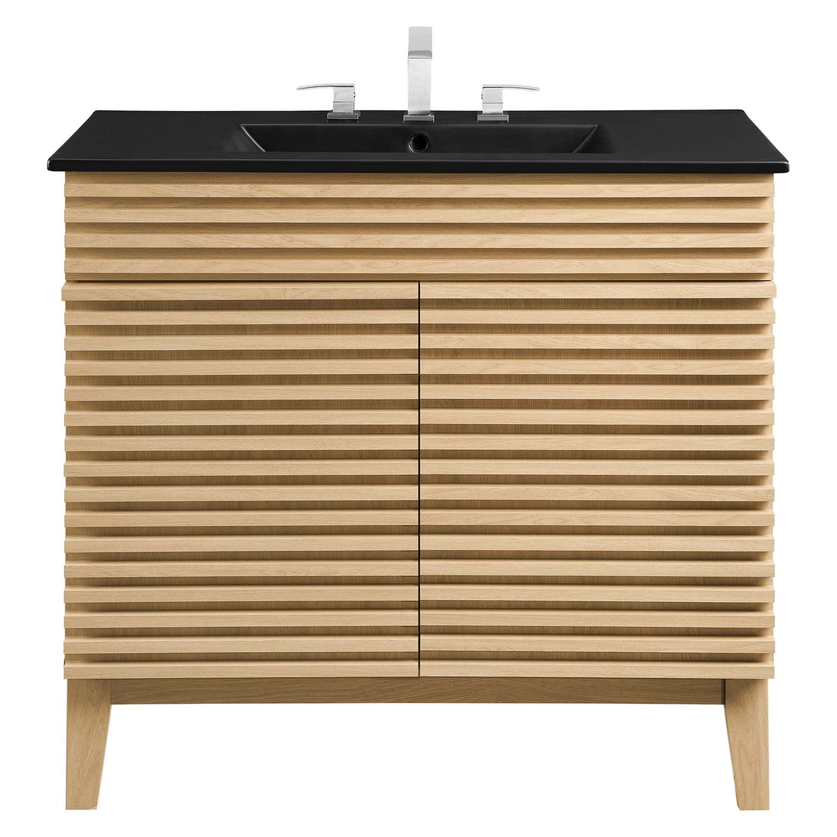 Rendu meuble-lavabo avec vasque noire incluse