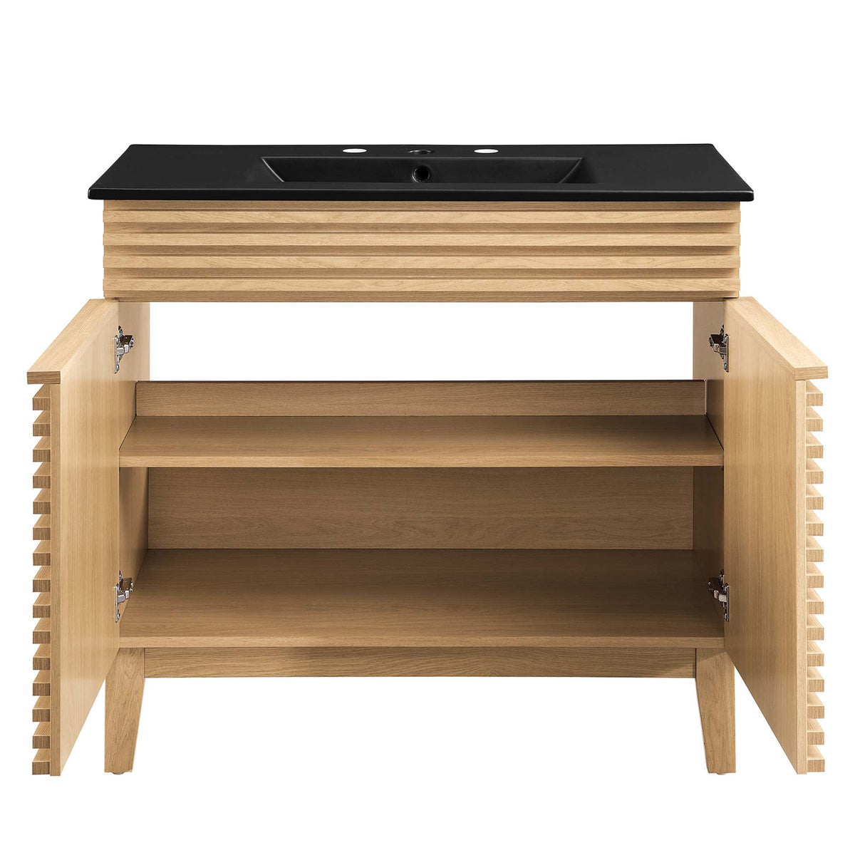 Rendu meuble-lavabo avec vasque noire incluse