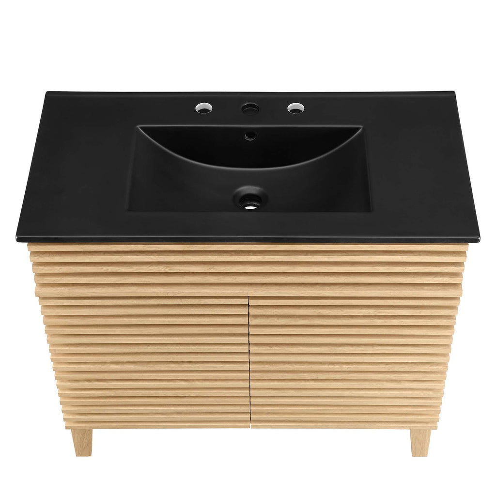 Rendu meuble-lavabo avec vasque noire incluse