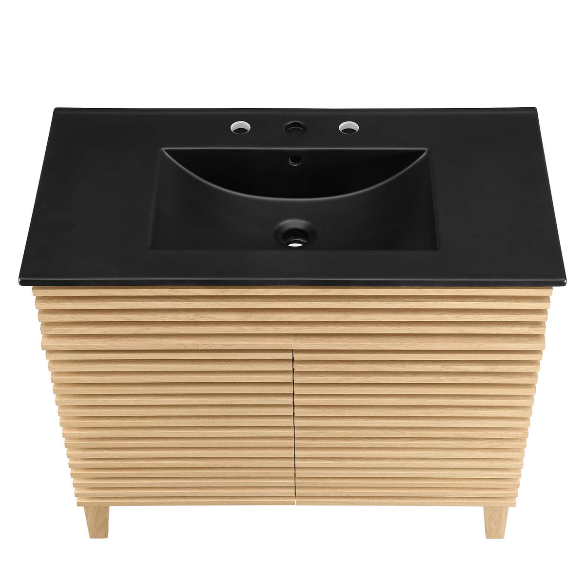 Rendu meuble-lavabo avec vasque noire incluse