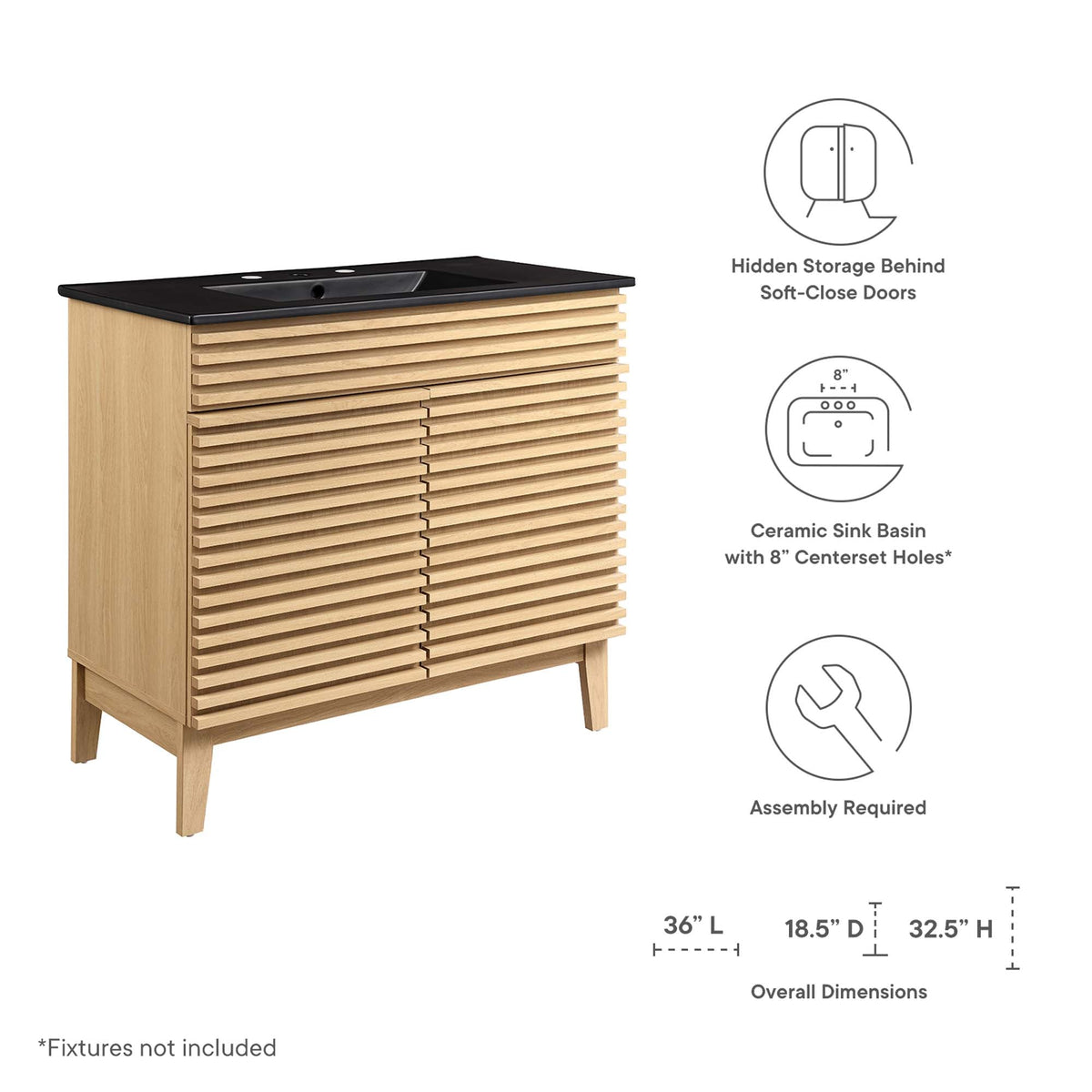 Rendu meuble-lavabo avec vasque noire incluse