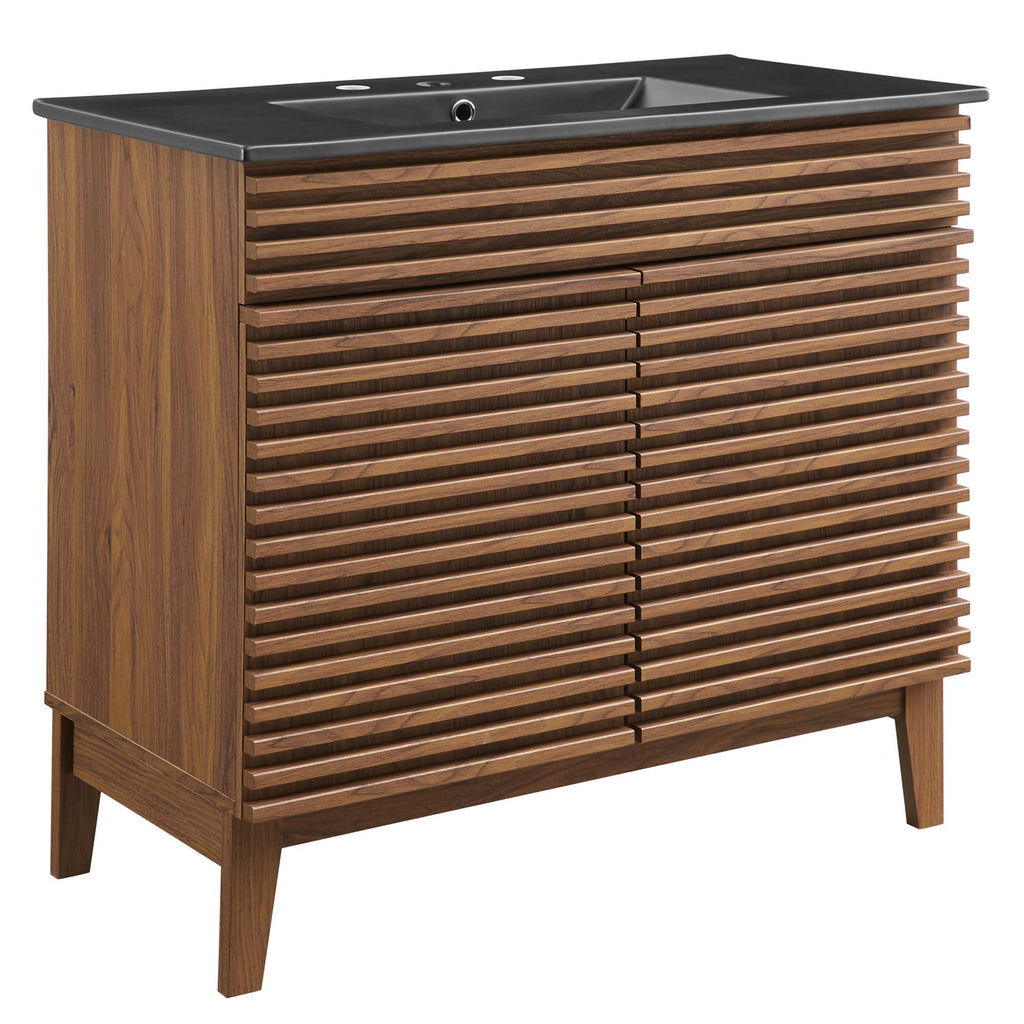 Rendu meuble-lavabo avec vasque noire incluse