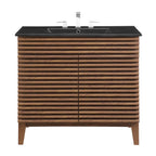 Rendu meuble-lavabo avec vasque noire incluse