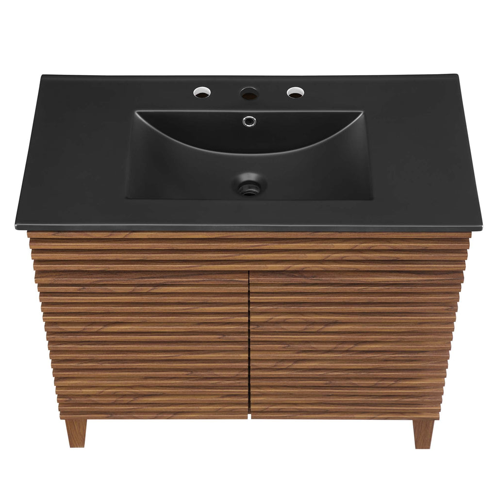 Rendu meuble-lavabo avec vasque noire incluse