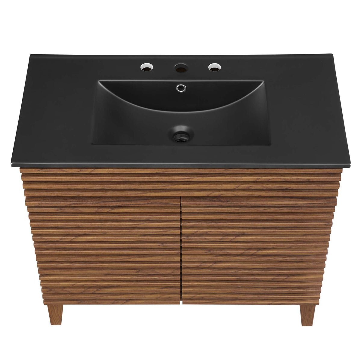 Rendu meuble-lavabo avec vasque noire incluse