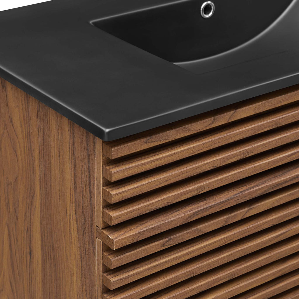 Rendu meuble-lavabo avec vasque noire incluse