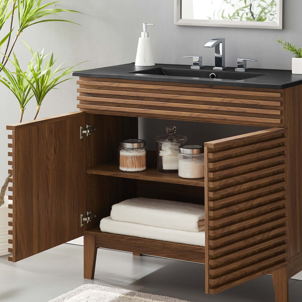 Rendu meuble-lavabo avec vasque noire incluse